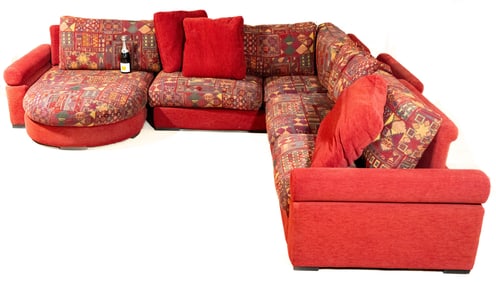 Roche Bobois Modular Sofa in Red and Patterned Upholstery 1980