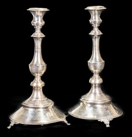 Pair of Antique Austrian 800 Silver Shabat Candlesticks