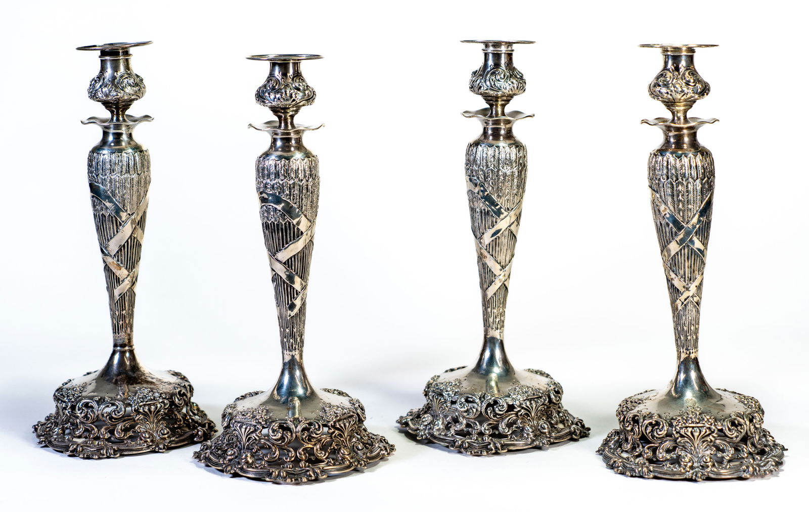 Four (4) RARE GEORGE SCHEIBLER STERLING SILVER CANDLESTICKS (1 of 13)