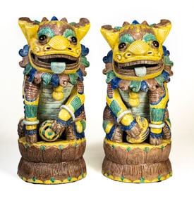 Two Chinese Sancai Glazed Pottery Foo Dogs