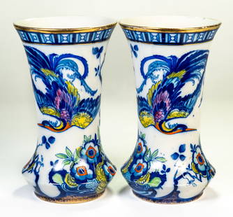 Pair of Art Deco Vase by Thomas Forester & Sons Ltd Phoenix Works Longton. Decorated with exotic: Pair of Art Deco Vase by Thomas Forester & Sons Ltd Phoenix Works Longton, 1883-1959.Decorated with exotic Phoenix Bird with various flowers.