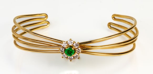 18k Emerald and Diamond Cuff Bracelet