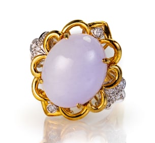 14k Lavender Jade and Diamond Ring