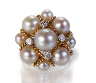 14k Gold, Pearl and Diamond Ring