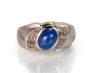 14k White Gold Star Sapphire and Diamond Ring