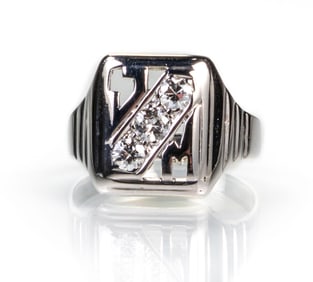 14k White Gold and Diamond Men's Ring