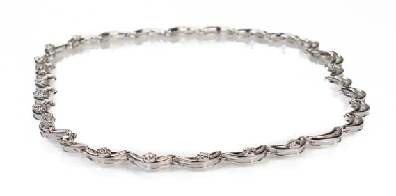 14k White Gold and Diamond Crescent Links Necklace