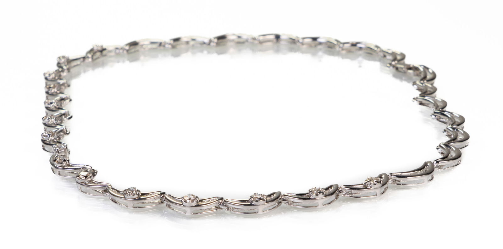14k White Gold and Diamond Crescent Links Necklace (1 of 4)