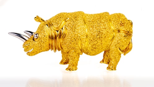 18k Henry Dunay Rhinoceros Brooch