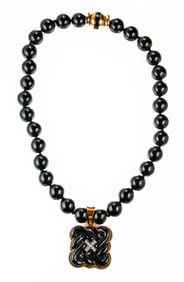 GUMPS 18k Yellow Gold and Black Jade Necklace