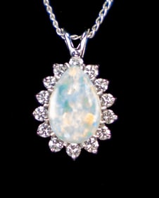 14k Chain Necklace with Opal and Diamonds Pendant