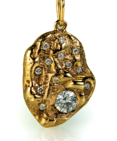 14k Gold Nugget and Diamonds Pendant