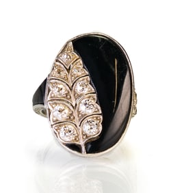 Platinum Onyx and Diamond Ring