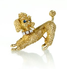 14k Yellow Gold poodle Brooch