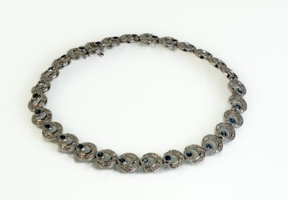 14k White Gold Diamonds and Sapphires bracelet