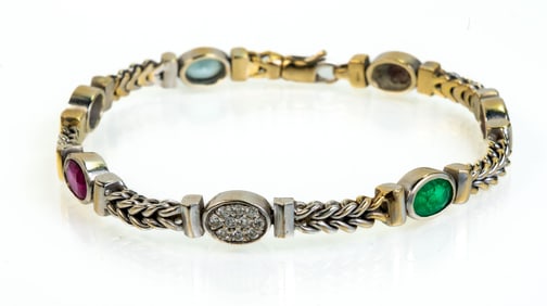 18k White Gold Multi Gemstone Bracelet