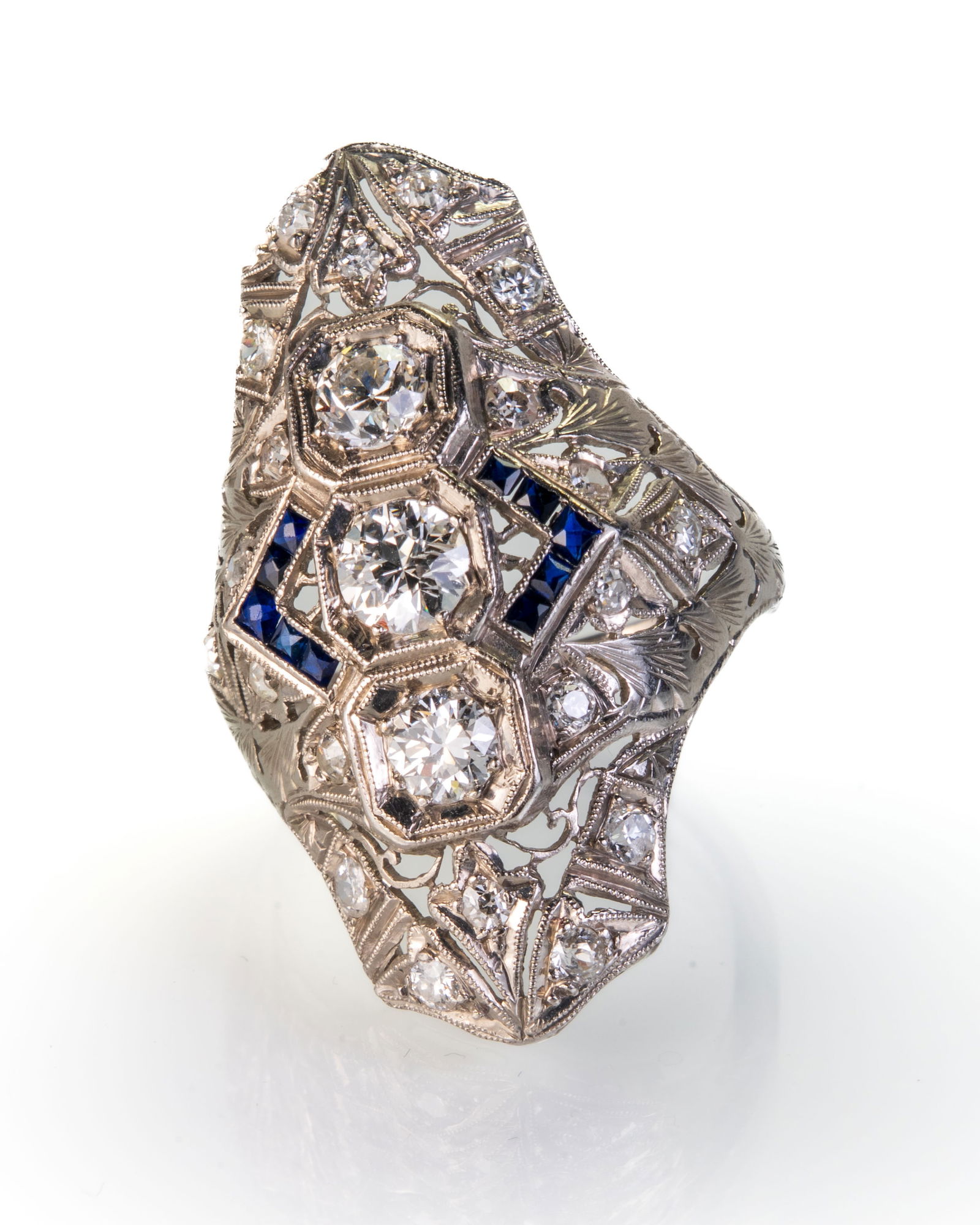 Art Deco Platinum Diamond and Sapphire Ring (1 of 4)