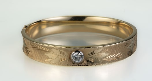 14k Yellow Gold and Diamond Bangle Bracelet