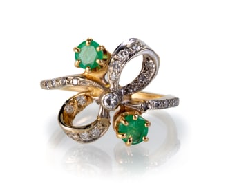 14k Emerald and Diamond Bow Ring