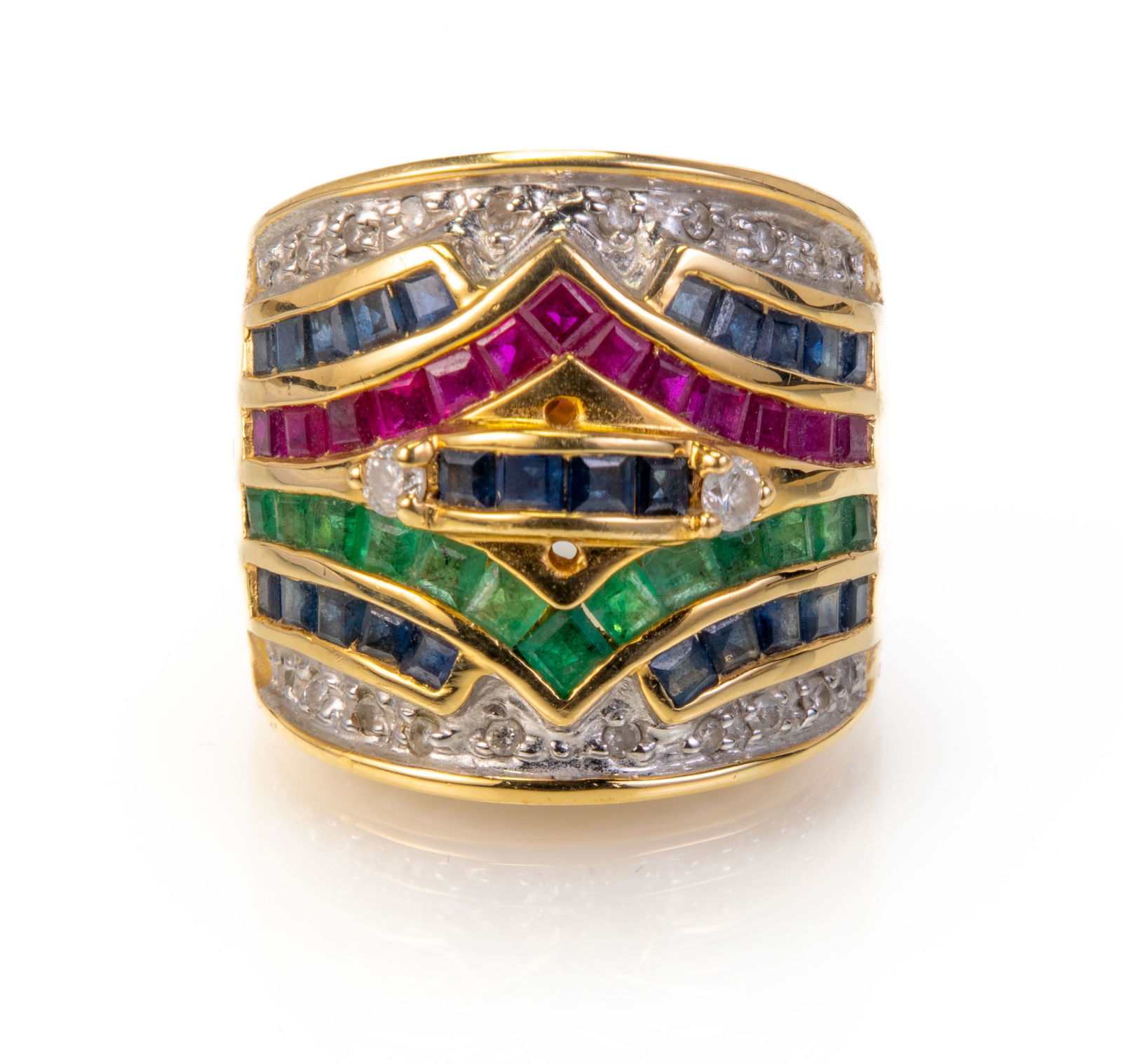 14k Ring with Diamonds and Sapphires and Emeralds (1 of 5)