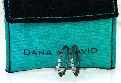 David Melnick 14k White Gold Scribble Cluster Hinged Hoop Diamond Earrings