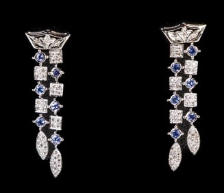 14k White Gold Tanzanite and Diamond Drop Earrings