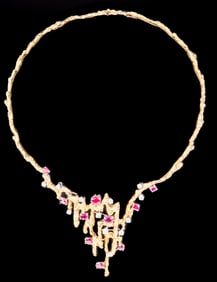 18k Diamond and Ruby Brutalist style Necklace