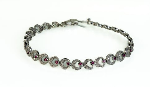 14k White Gold Diamond and Ruby Bracelet