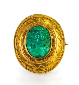 10k Yellow Gold and Malachite Brooch