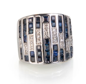 14k White Gold Diamond and Sapphire Ring