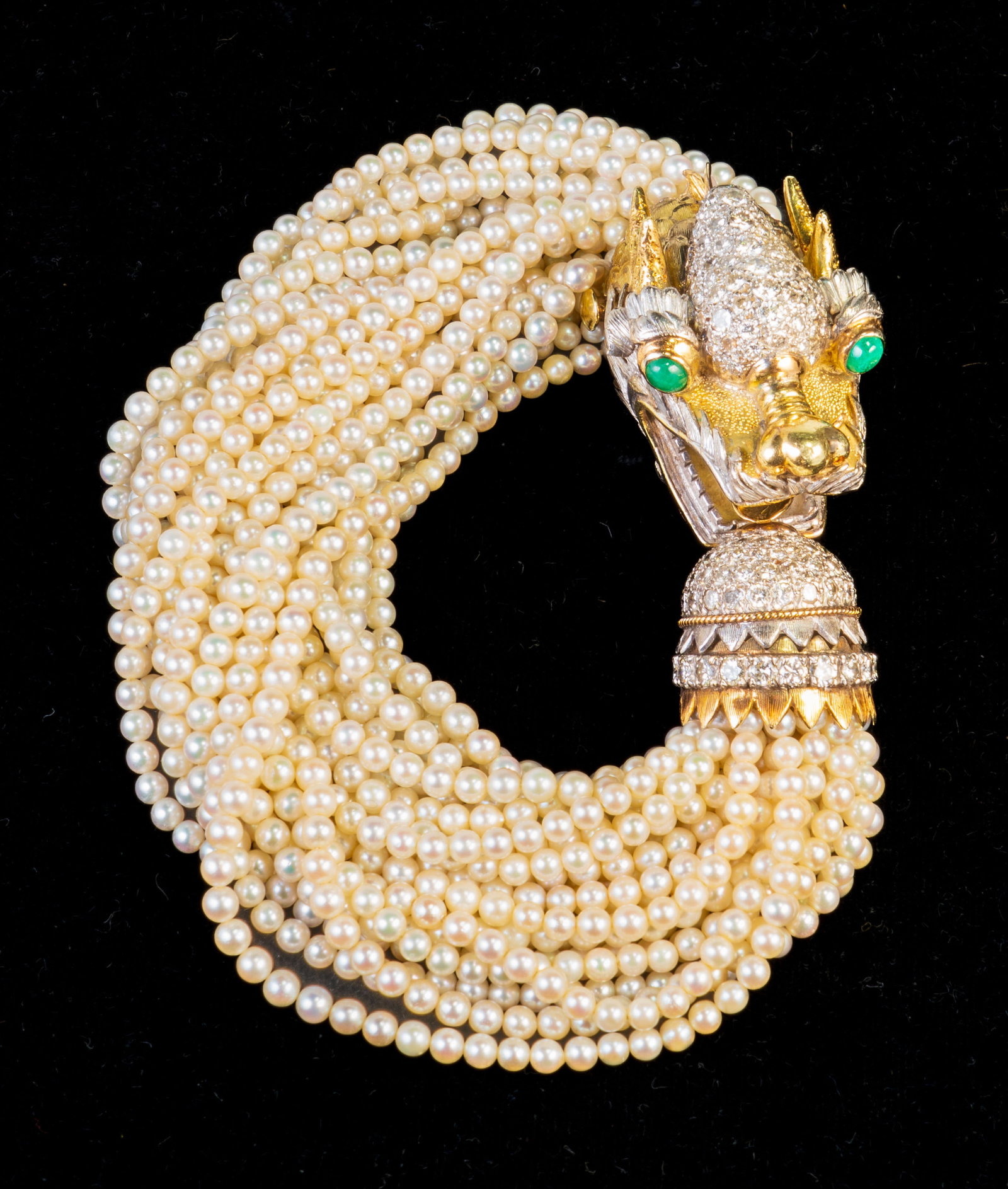 David Webb Style 14K Gold Diamond Dragon Pearl Bracelet (1 of 6)