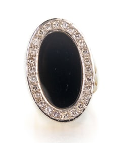 14k Onyx and Diamond Signet Ring