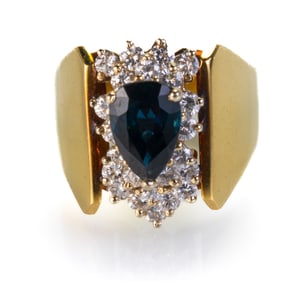 18k Pear Sapphire and Diamond Ring