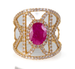 14k Diamond and Pink Sapphire Ring