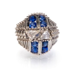 Anthony Kim 14k White Gold Diamond and Sapphire Ring