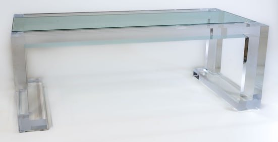 Hollywood Regency Lucite Coffee Table with Glass Inset