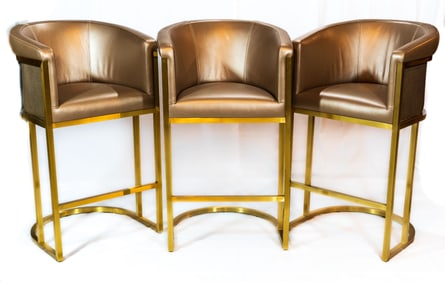 Three Dorya Leather Bar Stools