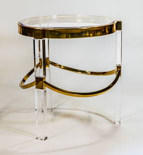 Charles Hollis Jones Lucite and Brass Side Table: Lucite and Brass Side Table by Charles Hollis Jones from the Classic Collection circa 1970-1979. Please note: All property is sold "AS IS" and any statement, whether oral or written, is given as a