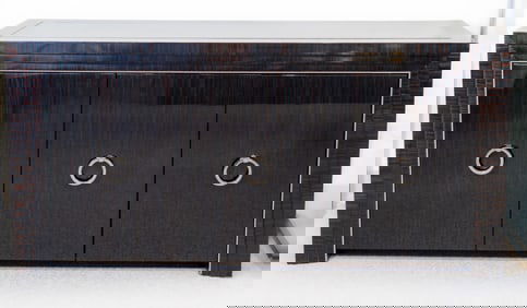 John Boone Macassar Ebony, Marble and Chrome Custom Credenza