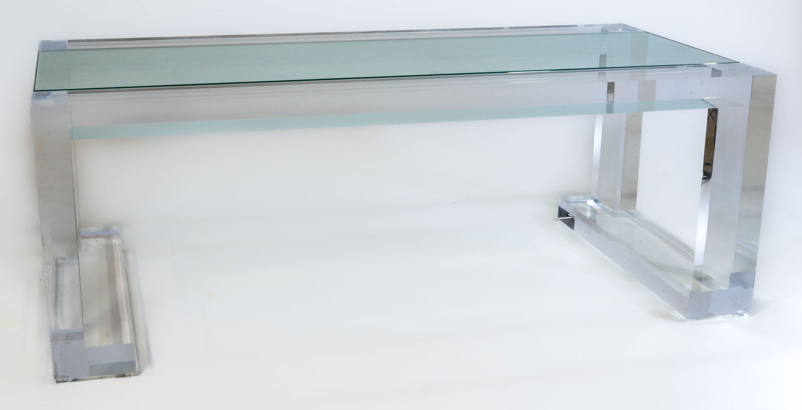 Hollywood Regency Lucite Coffee Table with Glass Inset (1 of 6)