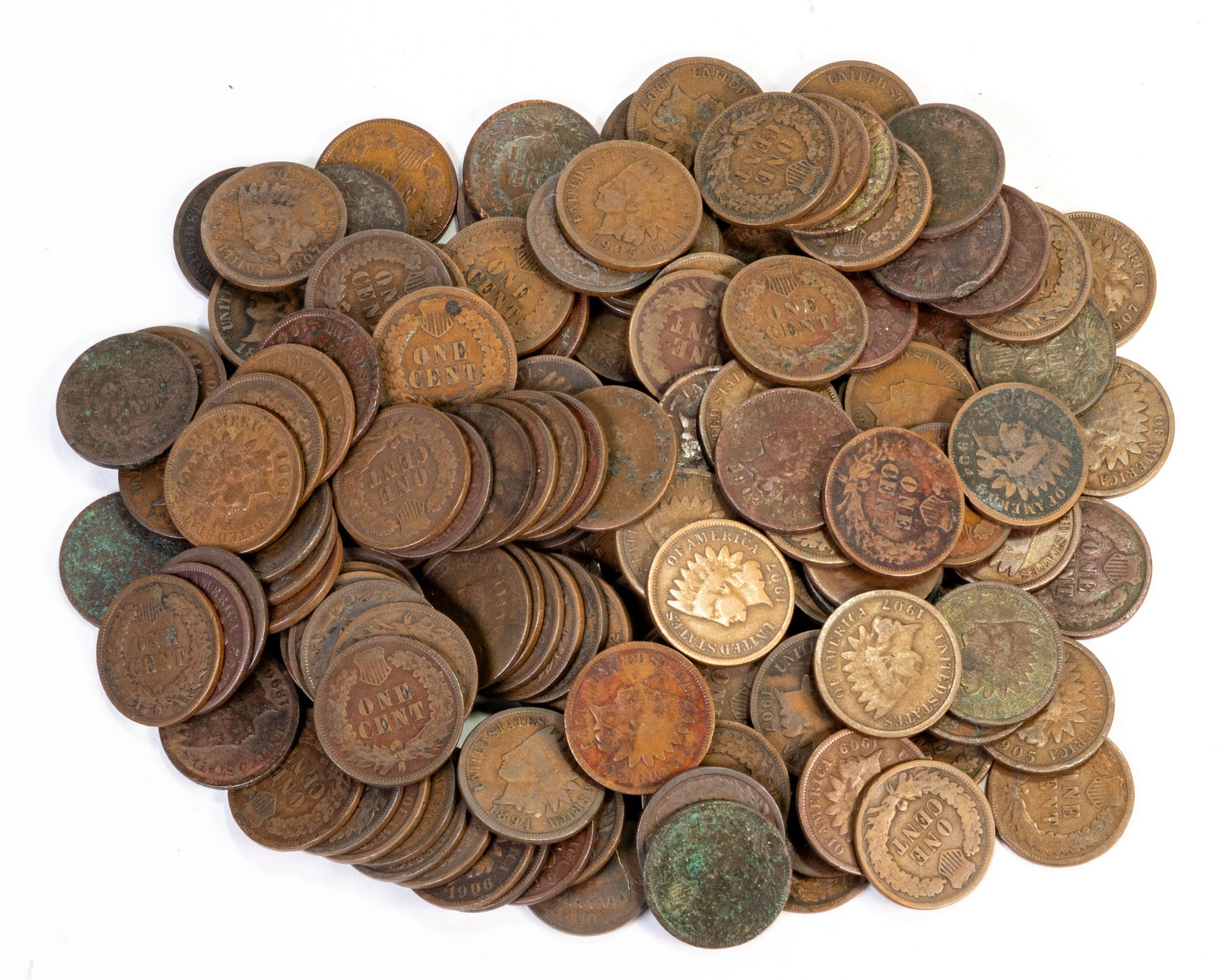 One Hundred fifty-eight (158) Mixed Date Indian Head Pennies (1 of 3)