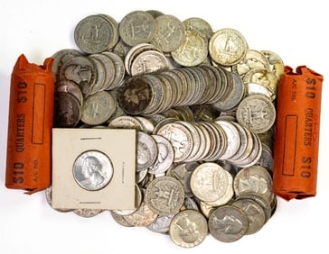 Two Hundred fourteen (214) Washington Quarters 90% Silver $53.50 FV