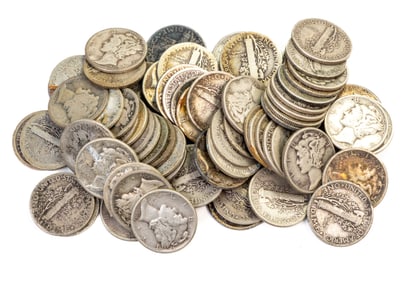 Seventy-two (72) Mercury Dimes 90% Silver $7.20 FV