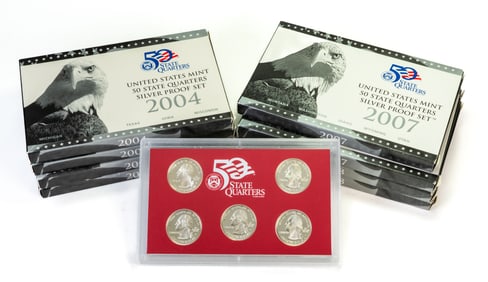Nine (9) US Mint Silver Proof State Quarter Sets
