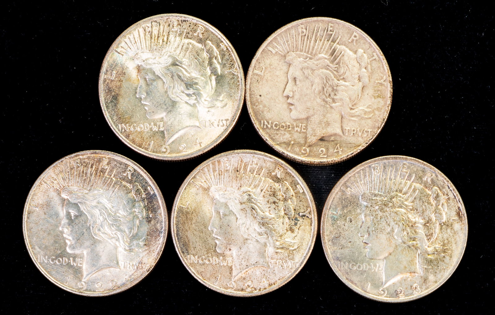 Five (5) US Liberty Peace Silver Dollars (1 of 3)
