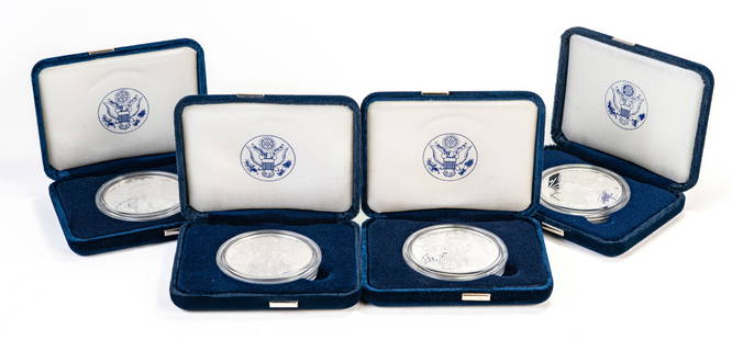 Four (4) US Silver Eagles One Ounce Silver Proof Coins: Four (4) US Silver Eagles One Ounce Silver Proof Coins with boxes and COA. Two 2007 and two 2008