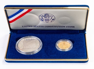 1987 US Constitution Coin Set $1 Silver $5 Gold