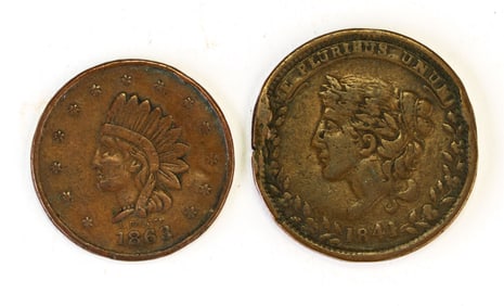 Two US Copper Tokens 1841 May Tenth & 1863 John Schuhs Saloon