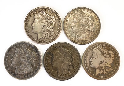 Five (5) US Morgan Silver Dollars