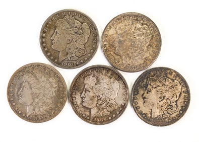Five (5) US Morgan Silver Dollars
